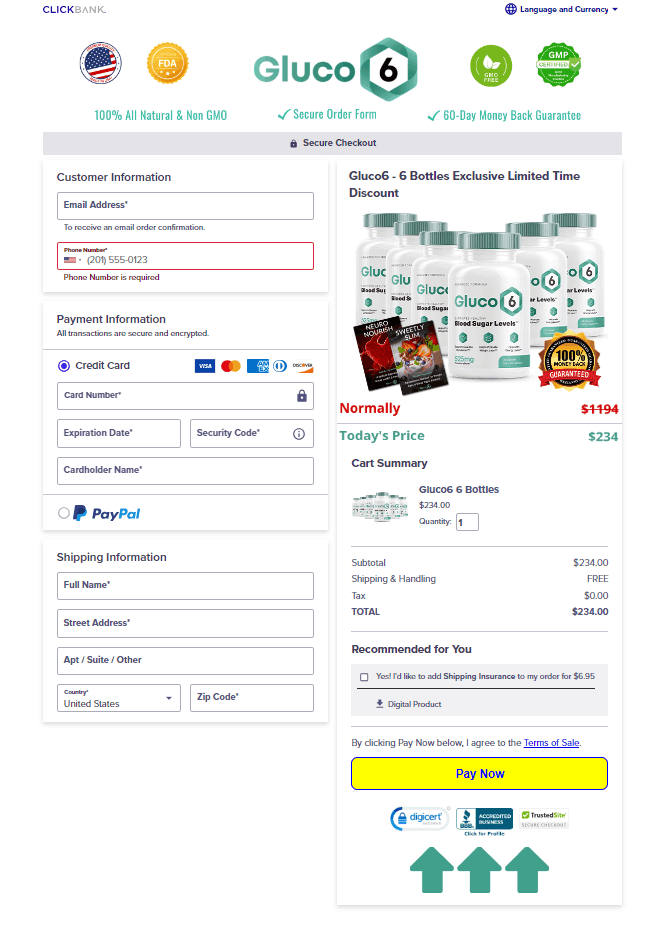 Gluco6 Secured Order Page